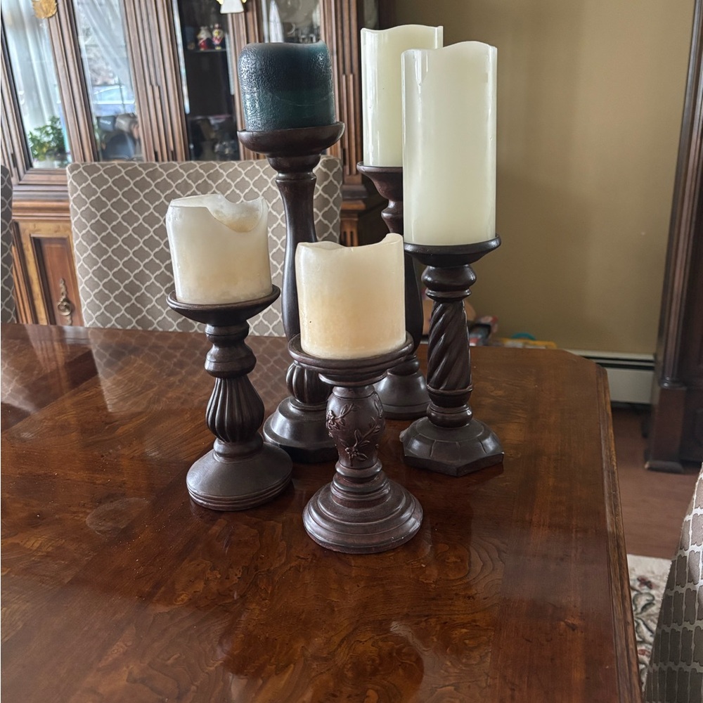 Five large Pillar candle holders.  By Elements.